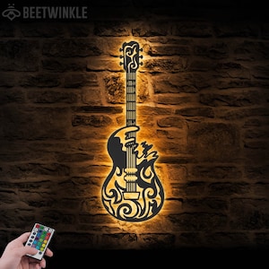Guitar Player Metal Wall Art LED Light Guitarist Sign Home Decor Music Room Kids Nursery Decoration Birthday Xmas Housewarming Gifts