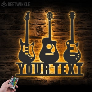 Custom Guitar Player Metal Wall Art LED Light Personalized Guitarist Name Sign Home Decor Music Room Kids Nursery Decoration Birthday Xmas