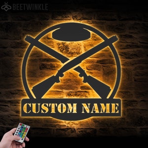 Custom Trap Shooting Metal Wall Art LED Light Personalized Shotgun Name Sign Home Decor Skeet Shooting Decoration Shooter Birthday Man Cave