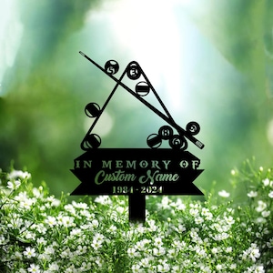Custom Billiards Metal Memorial Stake Personalized Snooker Player Grave Marker Name Sign Remembrance Stake Decor Sympathy Loss Christmas