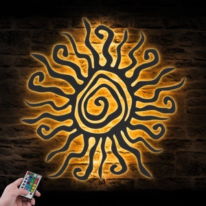 Wacky Sun Metal Wall Art LED Light Sun Sign Home Decor Patio Porch Decoration Sun Metal Art Sun Decor Birthday Housewarming Christmas Gift