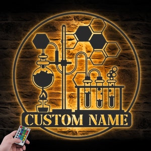 Custom Chemistry Teacher Metal Wall Art LED Light Personalized Chemist Name Sign Home Decor Science Decoration Housewarming Xmas Gifts