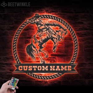 Custom Western Cowboy Roping Metal Wall Art LED Light Personalized Tie ...