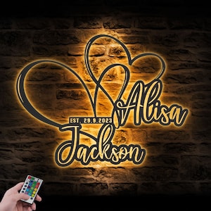 Custom Name And Date Metal Wall Art LED Light Personalized Heart And Infinity Name Sign Home Decor Wedding Love Valentine Day Decoration