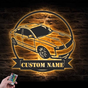 Custom Garage Metal Wall Art LED Light Personalized Classic Muscle Car Name Sign Home Decor Mechanic Repair Decoration Repairman Birthday