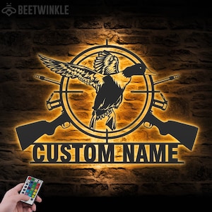 Custom Duck Hunting Metal Wall Art LED Light Personalized Hunter Name Sign Home Decor Duck Cabin Decoration Housewarming Xmas birthday Gift