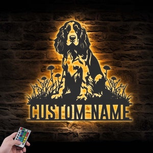 Custom English Springer Spaniel Metal Wall Art LED Light Personalized Dog Lover Name Sign Home Decor Pet Animal Kid Nursery Decoration Xmas