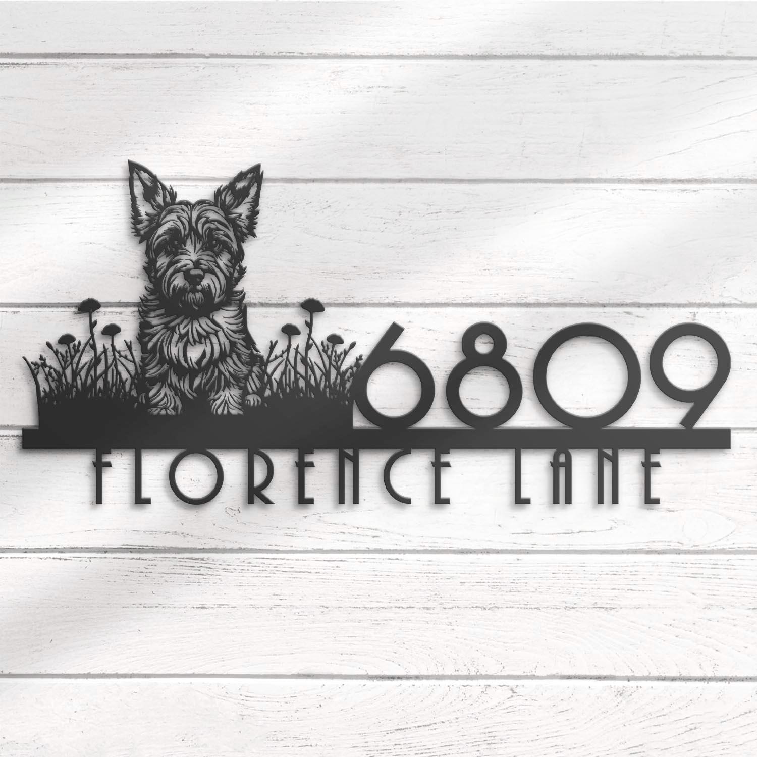 Custom Scottish Terrier House Number Metal Address Sign Personalized Dog Home Number With Street Name Hanging Front Door Patio Decor
