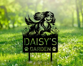 Custom Cavalier King Charles Spaniel Metal Memorial Garden Stake Personalized Pet Grave Marker Name Sign Remembrance Stake Decor Dog Loss
