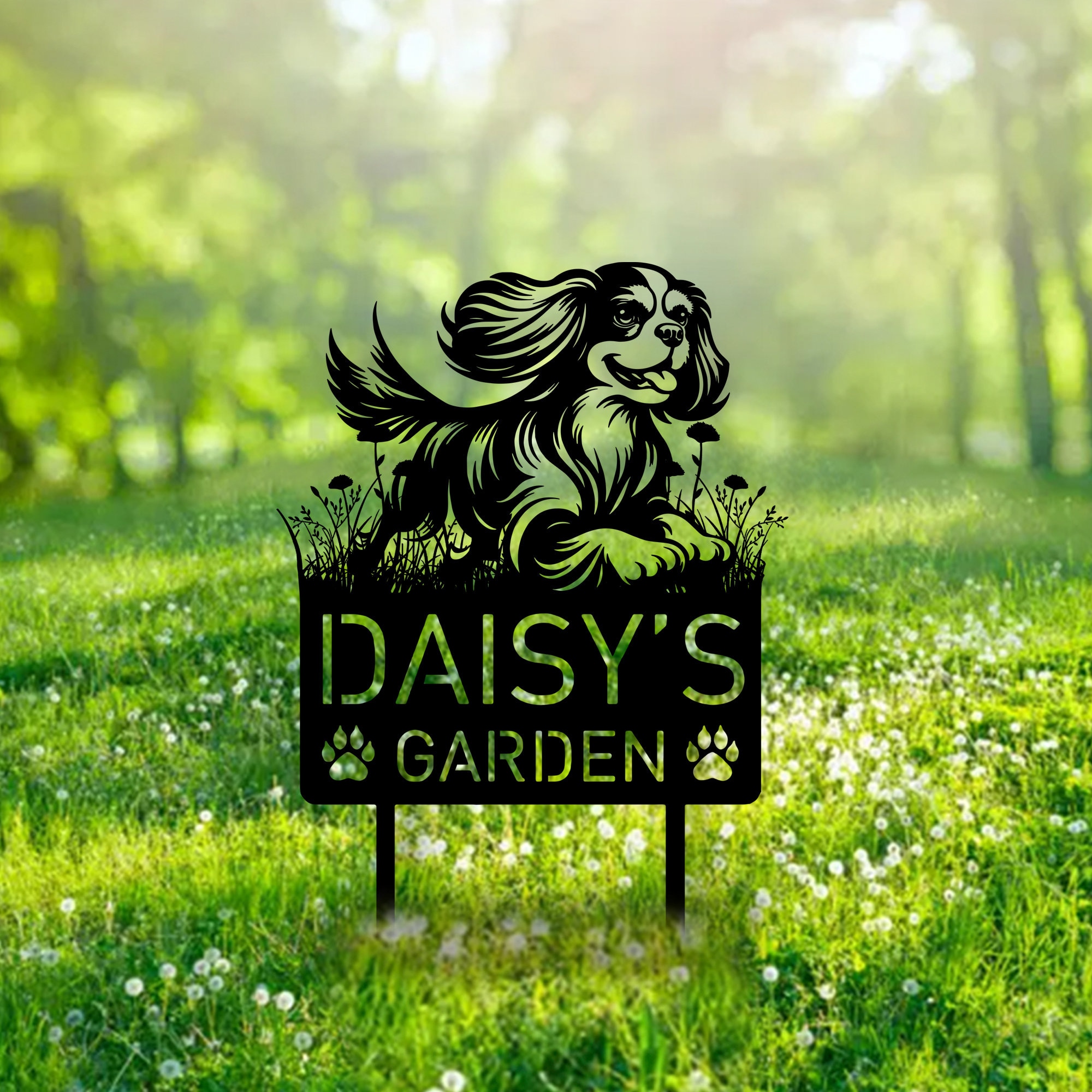 Custom Cavalier King Charles Spaniel Metal Memorial Garden Stake Personalized Pet Grave Marker Name Sign Remembrance Stake Decor Dog Loss