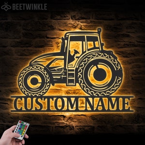 Custom Tractor Driver Metal Wall Art LED Light Personalized Farm Tractor Name Sign Home Decor Farm Truck Decoration Birthday Christmas Gifts