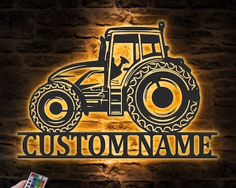 Custom Tractor Driver Metal Wall Art LED Light Personalized Farm Tractor Name Sign Home Decor Farm Truck Decoration Birthday Christmas Gifts
