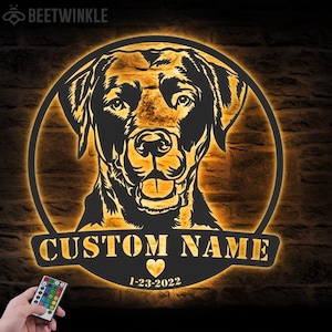 Custom Labrador Retriever Metal Wall Art LED Light Personalized Black Lab Memorial Dog Name Sign Home Decor In Loving Memory Decoration Xmas
