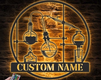 Custom Chemistry Teacher Metal Wall Art LED Light Personalized Chemist Name Sign Home Decor Science Decoration Housewarming Xmas Gifts