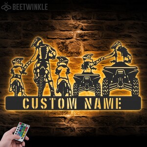 Custom Family ATV Quad Motocross Biker Metal Wall Art LED Light Personalized Dirt Bike Name Sign Home Decor Motorcycle Decoration Rider Xmas