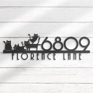 Custom Cat Yoga House Number Metal Address Sign Personalized Cat Home Number With Street Name Hanging Front Door Patio Decor Housewarming