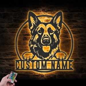 Custom GSD German Shepherd Metal Wall Art LED Light Personalized Dog Lover Name Sign Home Decor Kids Nursery Pet Decoration Birthday Xmas