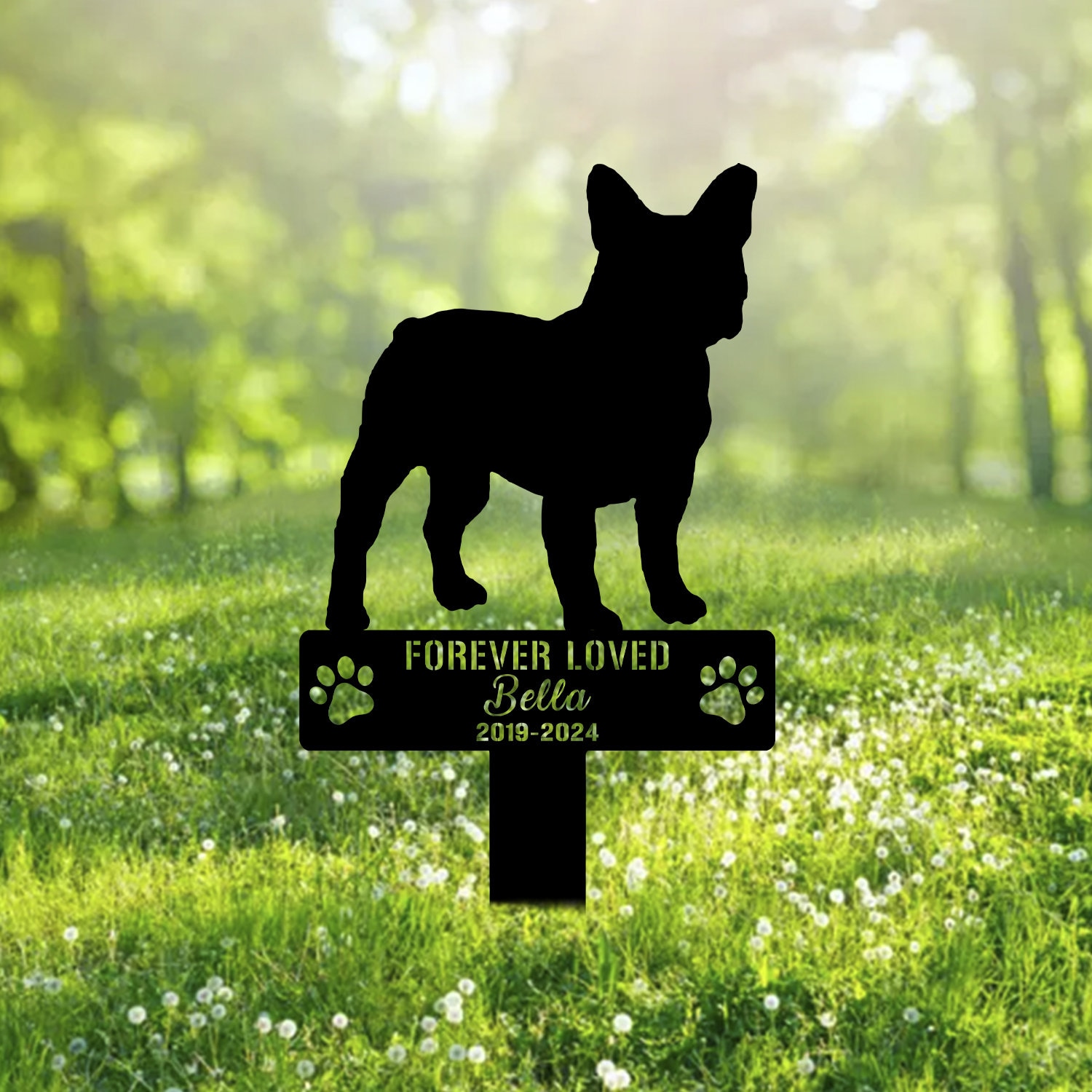 Custom French Bulldog Frenchie Dog Metal Memorial Garden Stake Personalized Pet Grave Marker Name Sign Remembrance Stake Decor Sympathy Loss