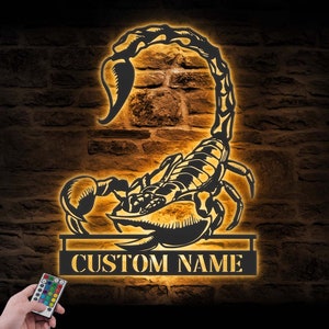 Custom Scorpion Metal Wall Art LED Light Personalized Scorpion Lover Name Sign Home Decor Pet Insect Kid Nursery Decoration Birthday Gift