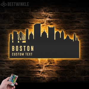 Custom Boston Skyline Metal Wall Art LED Light Personalized Massachusetts Home Cityscape Name Sign Home Decor Born In Boston Decoration