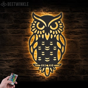 Owl Metal Wall Art with LED Light Owl Lover Sign Home Decor Kids Nursery Decoration Man Cave Hanging Door Housewarming Birthday Christmas