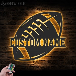Custom American Football Metal Wall Art LED Light Personalized Player Lover Sign Home Decor Kid Boy Girl Nursery Decoration Christmas Gift