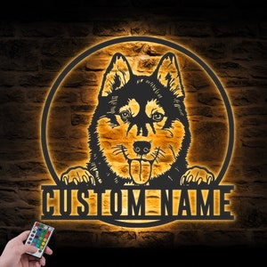 Custom Siberian Husky Metal Wall Art LED Light Personalized Dog Lover Name Sign Home Decor Pet Animal Kid Nursery Decoration Birthday Xmas
