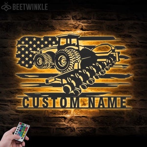 Custom Tractor Driver Metal Wall Art LED Light Personalized Farm Tractor Planter Name Sign Home Decor Farm Truck Decoration Birthday Xmas