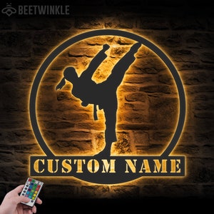Custom Karate Vechtsporten Metalen Muurkunst Met Led-verlichting Gepersonaliseerde Karate Karate Naambord Home Ryukyuan Vechtsport Decoratie Xmas