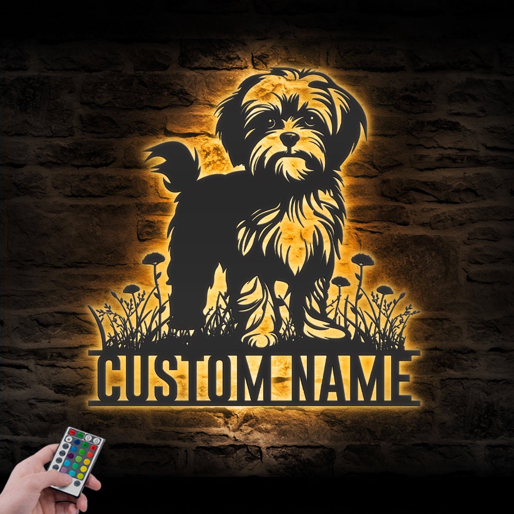 Custom Maltese Metal Wall Art LED Light Personalized Dog Lover Name Sign Home Decor Pet Animal Kid Nursery Decoration Christmas Birthday