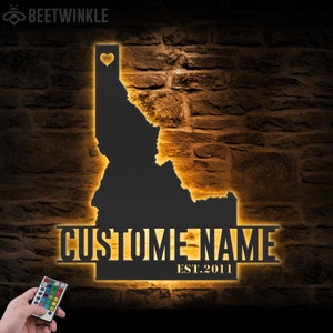 Benutzerdefinierte Idaho Karte Metall Wandkunst LED-Leuchte Personalisierte Idaho State Name Schild Wohnkultur Geboren in Idaho Dekoration Housewarming Weihnachtsgeschenke