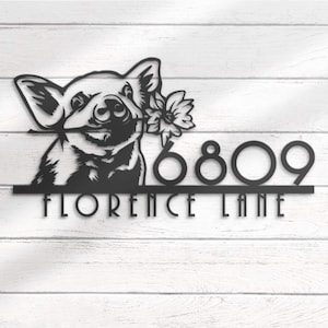 Custom Pig Farm House Number Metal Address Sign Personalized Home Number With Street Name Hanging Front Door Patio Decor Housewarming
