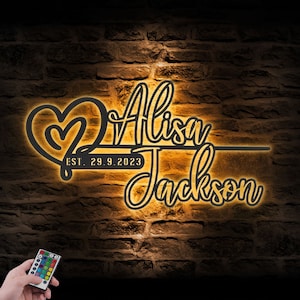 Custom Name And Date Metal Wall Art LED Light Personalized Heart And Infinity Name Sign Home Decor Wedding Love Valentine Day Decoration