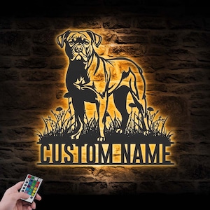 Custom Cane Corso Metal Wall Art LED Light Personalized Dog Lover Name Sign Home Decor Pet Animal Kid Nursery Decoration Christmas Birthday