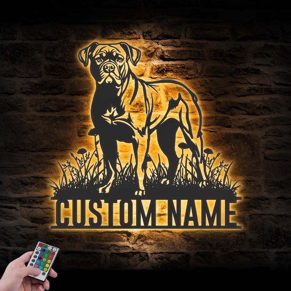 Custom Cane Corso Metal Wall Art LED Light Personalized Dog Lover Name Sign Home Decor Pet Animal Kid Nursery Decoration Christmas Birthday