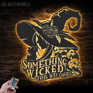 Something Wicked This Way Comes Metal Wall Art Led Light Moon Witch Hat Sign Decoration Halloween Home Decor Birthday Xmas Housewarming Gift