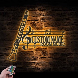 Custom Clarinet Musical Instrument Metal Wall Art LED Light Personalized Player Name Sign Home Decor Music Room Decoration Xmas Christmas