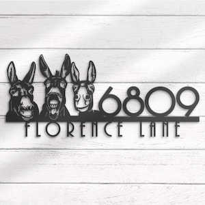 Custom Donkey Farm House Number Metal Address Sign Personalized Home Number With Street Name Hanging Front Door Patio Decor Housewarming