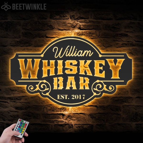 Custom Home Pub Gin Whiskey Bar Metal Wall Art LED Light Personalized Bourbon Cocktail Drinking Name Sign Home Decor Man Cave Decoration