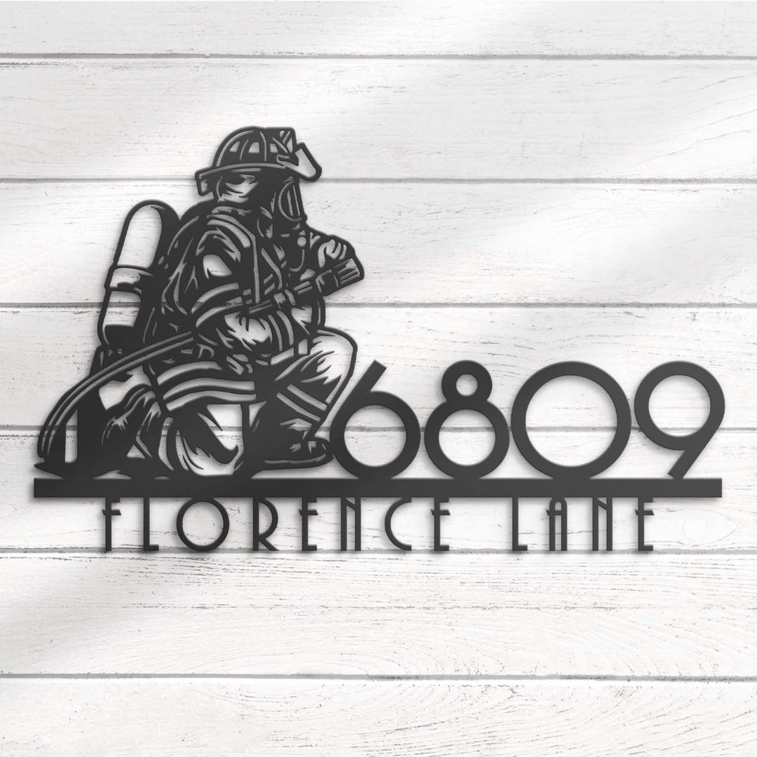 Custom Firefighter Number Metal Address Sign Personalized Fireman Home ...