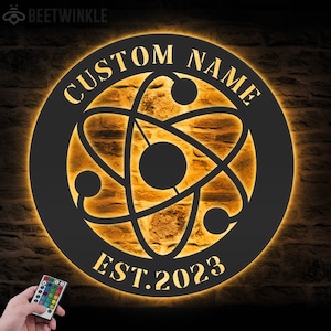 Custom Atom Physics Metal Wall Art LED Light Personalized Physics Teacher Name Sign Home Decor Science Teacher Decoration Physicist Birthday