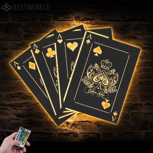 Carte da gioco personalizzate Ace Poker Casino Metal Wall Art LED Light Cartello personalizzato per sala da gioco con carte da gioco Decorazione per la casa Zona di gioco Decorazione per inaugurazione della casa per giocatori