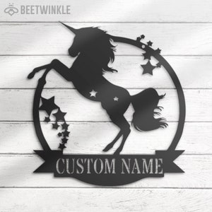 Custom Unicorn Metal Wall Art LED Light Personalized Unicorn Lover Name ...