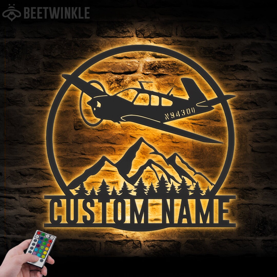 Custom Aircraft Hangar Metal Wall Art LED Light Personalized Pilot Name