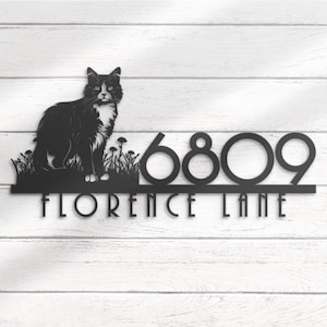 Custom Cat House Number Metal Address Sign Personalized Cat Home Number With Street Name Hanging Front Door Patio Decor Housewarming