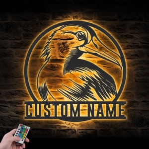 Custom Cute Albatross Metal Wall Art LED Light Personalized European Seabird Lover Name Sign Home Decor Pet Bird Nursery Decoration Birthday