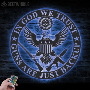 We the People in God We Trust Metal Wall Art Led Light US 2nd Amendment ...