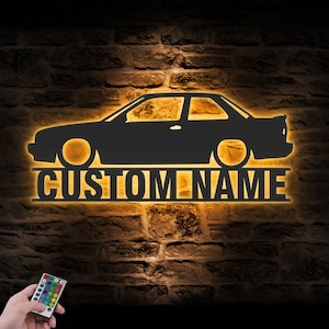 Custom Garage Metal Wall Art LED Light Personalized Classic Muscle Car Name Sign Home Decor Mechanic Repair Decoration Repairman Birthday