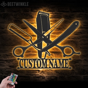 Custom Hair Salon Metal Wall Art LED Light Personalized Hair Stylist Name Sign Home Decor Hairdresser Decoration Barbershop Xmas Birthday
