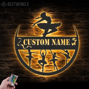 Custom Modern Dance Metal Wall Art LED Lights Personalized Girl Ballet Dancing Name Sign Home Decor Dancer Kids Nursery Decoration Birthday